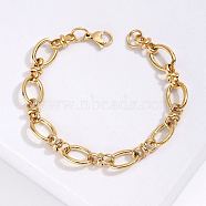 Stainless Steel Oval Link Chain Bracelet, Golden, Inner Diameter: 7-1/2 inch(19cm)(KM2112-1)