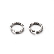 304 Stainless Steel Open Twisted Jump Rings, Stainless Steel Color, 18 Gauge, 8x1mm, Inner Diameter: 6mm(X-STAS-E088-10)