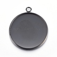 Stainless Steel Pendant Cabochon Settings, Flat Round, Electrophoresis Black, Tray: 18mm, 22x20x2mm, Hole: 1.8mm(STAS-L211-03E-B)