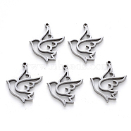 304 Stainless Steel Pendants, Laser Cut, Dove, Stainless Steel Color, 17x12x1mm, Hole: 0.9mm(X-STAS-N092-41)