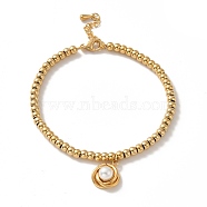 Vacuum Plating 201 Stainless Steel Interlocking Knot with Plastic Pearl Charm Bracelet with Round Beads for Women, Golden, 8-3/4 inch(22.3cm)(BJEW-B057-01G)