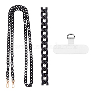 Acrylic Link Cell Phone Chain Crossbody Neck Chain, with TPU Mobile Phone Lanyard Patch and Alloy Swivel Clasps, Black, 1295mm(HJEW-AB00032)