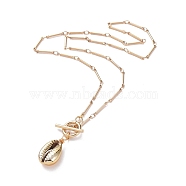 Pendant Necklaces, with Brass Bar Link Chains, Copper Wire, Electroplated Cowrie Shell Beads and 304 Stainless Steel Toggle Clasps, Golden, 17.13 inch(43.5cm)(NJEW-JN02682)