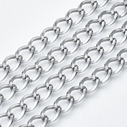 304 Stainless Steel Curb Chains, Twisted Chains, with Spool, Unwelded, Stainless Steel Color, 11.6x8.4x1.6mm, about 32.8 Feet(10m)/roll(CHS-S001-11A-P)