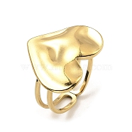 304 Stainless Steel Open Cuff Rings, Hammered Heart, Real 18K Gold Plated, US Size 6 1/2(16.9mm)(RJEW-Z018-26G)
