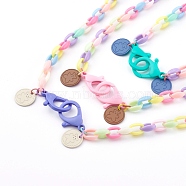 Personalized Acrylic Cable Chain Necklaces, Handbag Chains, with Plastic Lobster Claw Clasps and Alloy Pendants, Flat Round with Bear, Mixed Color, 31.69 inch(80.5cm), 3pcs/set(NJEW-JN03352)