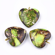 Assembled Bronzite and Imperial Jasper Pendants, with Iron Findings, Heart, Golden, 20~22x19~20x5~7mm, Hole: 2mm(G-T111-04H)
