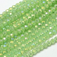 Faceted Round Full Rainbow Plated Imitation Jade Electroplate Glass Beads Strands, Light Green, 4mm, Hole: 1mm, about 100pcs/strand, 14.9 inch(X-EGLA-J130-FR08)