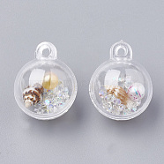 Openable Plastic Pendants, with ABS Plastic Imitation Pearl, Resin Rhinestones and Shell Beads Inside, Round, Clear AB, 25.5x20mm, Hole: 2mm(KY-N005-01G)