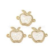 Rack Plating Brass Micro Pave Clear Cubic Zirconia Apple Links Connector Charms, with Synthetic Opal, Real 18K Gold Plated, Long-Lasting Plated, Lead Free & Cadmium Free, White, 18x22x3mm, Hole: 1.8mm(KK-K385-115G)