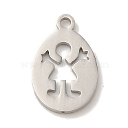 201 Stainless Steel Pendants, Laser Cut, Oval witb Human Charm, Stainless Steel Color, 16x10x1mm, Hole: 1.6mm(STAS-E217-16P)