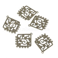 Tibetan Style Alloy Chandelier Component Links, Rhombus, Antique Bronze, 49x40x1mm, Hole: 1~2.5mm(PALLOY-G118-02AB)