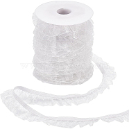 BENECREAT 25 Yard Chinlon Organza Elastic Lace Ribbon, Single Ruffle Organza Trim, for Clothes Sewing Embellishment, White, 25mm(EC-BC0001-39B)