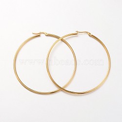 304 Stainless Steel Hoop Earrings, Hypoallergenic Earrings, Ring Shape, Real 18K Gold Plated, 65x2mm, 12 Gauge, Pin: 1x0.7mm(EJEW-N0016-11G-K)