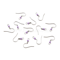 316 Surgical Stainless Steel Earring Hooks, with Beads and Horizontal Loop, Stainless Steel Color, Purple, 19x19.5x3mm, Hole: 2mm, 21 Gauge, Pin: 0.7mm(STAS-E044-01P-01)