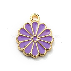 Alloy Enamel Pendants, Golden, Flower Charm, Medium Orchid, 14x12x2mm, Hole: 1.2mm(ENAM-G219-01A)