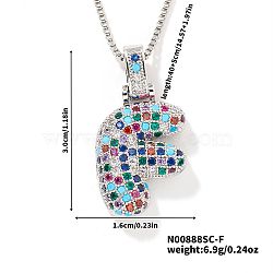 Brass Pave Colorful Cubic Zirconia Letter Pendant Box Chain Necklaces, Platinum, Letter F, 15.75 inch(40cm)(NU0575-32)