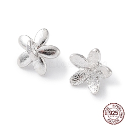 Rhodium Plated 925 Sterling Silver Peg Bails Pin Charms, for Baroque Pearl Making, 5-Petal Flower, Real Platinum Plated, 5.5~6x6x6mm, Hole: 1.6mm, Pin: 0.7mm(STER-P050-07P)