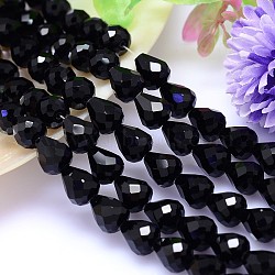 Faceted Teardrop Imitation Austrian Crystal Bead Strands, Grade AAA, Black, 10x8mm, Hole: 0.9~1mm, about 40pcs/strand, 15.7 inch(G-M185-10x8mm-23A)