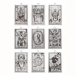 9Pcs 9 Style 201 Stainless Steel Pendants, Laser Engraved Pattern, Tarot Card Pendants, Stainless Steel Color, 40x24x1mm, Hole: 2mm, 1pc/style(STAS-LS0001-38)
