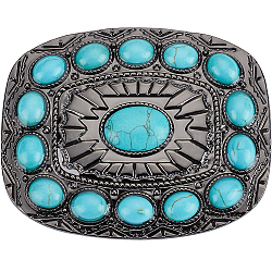 Alloy Buckles, Belt Fastener, with Resin Beads, Rectangle, Gunmetal, Turquoise, 76.5x62x8.5mm, Hole: 40.5x15mm(FIND-WH0111-490B)