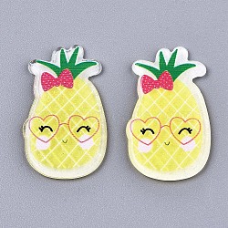 Acrylic Cabochons, with Glitter Powder, Pineapple, Yellow, 32x19x2mm(KY-S167-014)