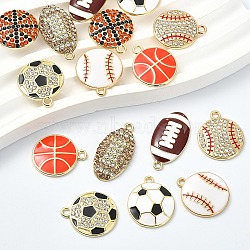 16Pcs 8 Styles Alloy Enamel Pendants, Lead Free & Cadmium Free & Nickel Free, Golden, Sports Ball Charms, Mixed Shapes, 21.5~27.5x14~18.5x2.5~3.5mm, Hole: 1.6~2mm, 2pcs/style (FIND-YW0009-92)
