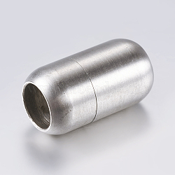 304 Stainless Steel Magnetic Clasps with Glue-in Ends, Frosted, Barrel, Stainless Steel Color, 21x12mm, Hole: 8mm(STAS-F133-17P)