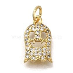 Rack Plating Brass Micro Pave Cubic Zirconia Charms, Cadmium Free & Lead Free, Long-Lasting Plated, Ghost, Real 18K Gold Plated, 13.5x8x2.5mm, Hole: 3mm(KK-I720-15G)