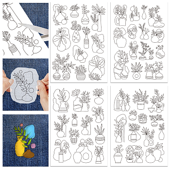 4 Sheets 11.6x8.2 Inch Stick and Stitch Embroidery Patterns, Non-woven Fabrics Water Soluble Embroidery Stabilizers, Vase, 297x210mmm