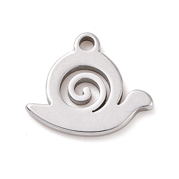 304 Stainless Steel Charms, Snail Charms, Stainless Steel Color, 9.5x11x1mm, Hole: 1.2mm