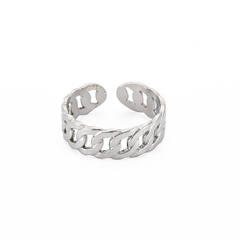 304 Stainless Steel Curb Chain Open Cuff Ring for Women, Stainless Steel Color, US Size 6 3/4(17.1mm)