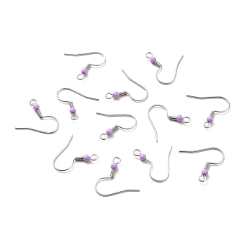 316 Surgical Stainless Steel Earring Hooks, with Beads and Horizontal Loop, Stainless Steel Color, Purple, 19x19.5x3mm, Hole: 2mm, 21 Gauge, Pin: 0.7mm