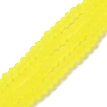 Transparent Glass Beads Strands, Faceted, Frosted, Rondelle, Yellow, 10mm, Hole: 1mm