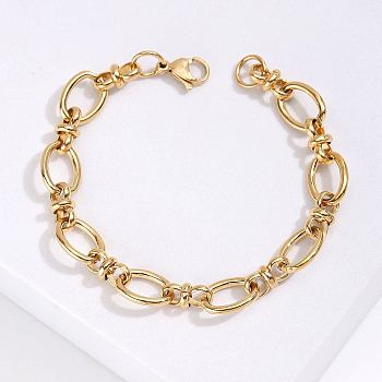 Stainless Steel Oval Link Chain Bracelet, Golden, Inner Diameter: 7-1/2 inch(19cm)