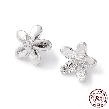 Rhodium Plated 925 Sterling Silver Peg Bails Pin Charms, for Baroque Pearl Making, 5-Petal Flower, Real Platinum Plated, 5.5~6x6x6mm, Hole: 1.6mm, Pin: 0.7mm