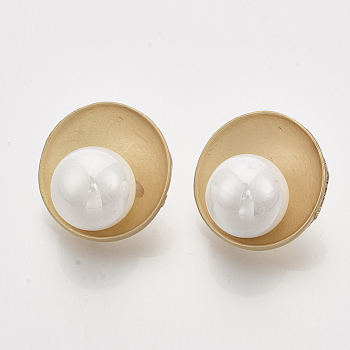 Alloy Ear Studs, with ABS Plastic Imitation Pearl and Steel Pins, Matte Gold Color, 23mm, Pin: 0.7mm
