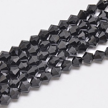 Imitate Austrian Crystal Bicone Glass Beads Strands, Grade AA, Faceted, Black, 6x6mm, Hole: 1mm, about 46~48pcs/strand, 10.5 inch