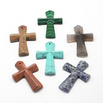 Cross Natural & Synthetic Mixed Stone Pendants, 46x34x8.5mm, Hole: 2mm