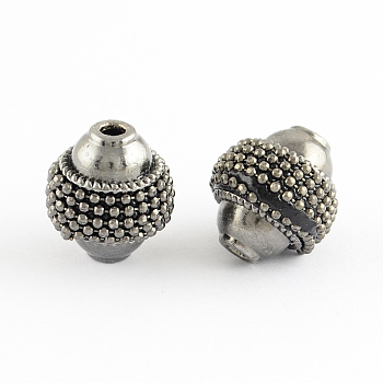 Bicone Handmade Indonesia Beads, with Alloy Cores, Antique Silver, Black, 15x13mm, Hole: 2mm