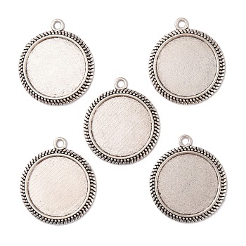 Tibetan Style Alloy Flat Round Pendant Cabochon Settings, Cadmium Free & Lead Free, Antique Silver, Tray: 25mm, 37x32x3mm, Hole: 2.5mm