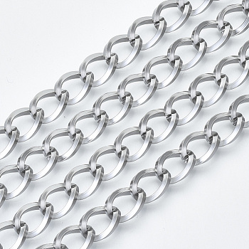 304 Stainless Steel Curb Chains, Twisted Chains, with Spool, Unwelded, Stainless Steel Color, 11.6x8.4x1.6mm, about 32.8 Feet(10m)/roll