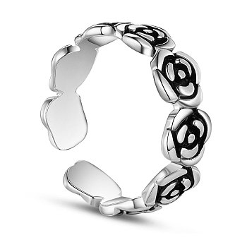 SHEGRACE 925 Sterling Silver Cuff Tail Ring, with Rose Flowers4, Silver, US Size 4 1/4(15mm)