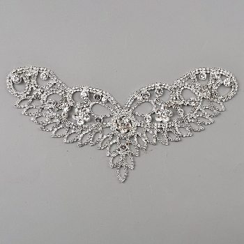 Shiny Wing Crystal Rhinestone Collar Trim, Flexible Sewing Crafts Bridal Costume Embellishment, Silver, 90x194x5mm