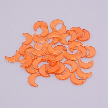Transparent Glass Beads, with Glitter Powder, Top Drilled, Moon, Tomato, 16.5x11.5x3mm, Hole: 1.2mm
