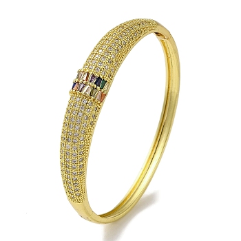 Brass Pave Colorful Cubic Zirconia Ring Bangle for Women, Real 18K Gold Plated, Inner Diameter: 2-1/4x2-3/8 inch(5.55x6cm)