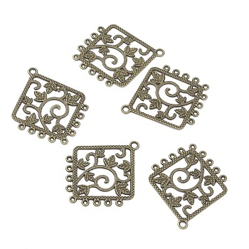 Tibetan Style Alloy Chandelier Component Links, Rhombus, Antique Bronze, 49x40x1mm, Hole: 1~2.5mm