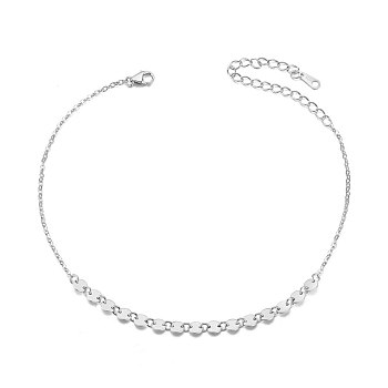 SHEGRACE Rhodium Plated 925 Sterling Silver Link Anklet, with S925 Stamp, Flat Round, Platinum, 8.3 inch(21cm)