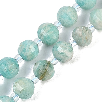 Natural Amazonite Beads Strands, Faceted, Lantern, with Seed Beads, 8mm, Hole: 0.9mm, about 38~41pcs/strand, 15.31~15.51 inch''(38.9~39.4cm)