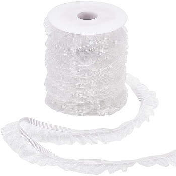 25 Yard Chinlon Organza Elastic Lace Ribbon, Single Ruffle Organza Trim, for Clothes Sewing Embellishment, White, 25mm